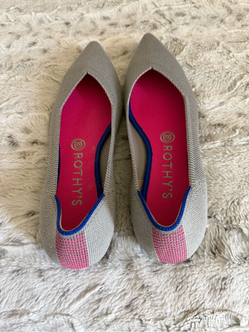 Rothy's Pointed Knit Flats in Light Gray with Pink Insole - Picture 4 of 4